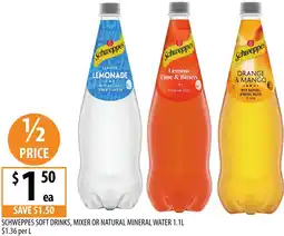 Supabarn Schweppes soft drinks, mixer or natural mineral water offer