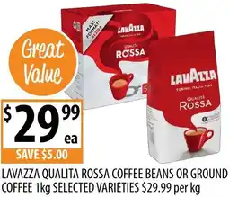 Supabarn Lavazza qualita rossa coffee beans or ground coffee offer
