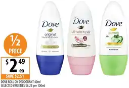 Supabarn Dove roll on deodorant offer