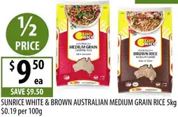 Supabarn Sunrice white & brown australian medium grain rice offer