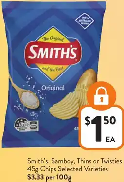 Foodworks Smith's, Samboy, Thins or Twisties Chips offer