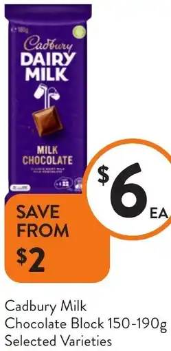 Foodworks Cadbury Milk Chocolate Block offer