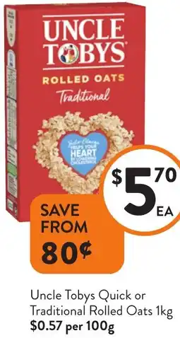Foodworks Uncle Tobys Quick or Traditional Rolled Oats offer