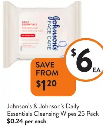 Foodworks Johnson's & Johnson's Daily Essentials Cleansing Wipes offer