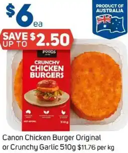 Foodland Canon Chicken Burger Original or Crunchy Garlic offer