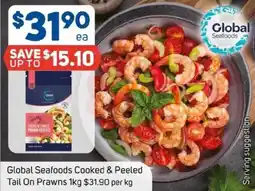 Foodland Global Seafoods Cooked & Peeled Tail On Prawns offer