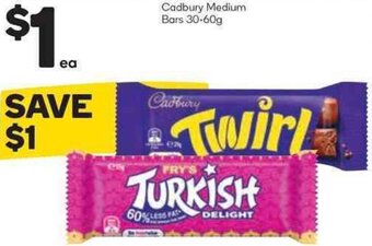 Woolworths Cadbury Medium Bars 30-60g offer
