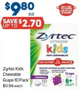 Foodland Zyrtec kids chewable grape 10 pack offer