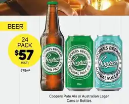 Foodland Coopers pale ale or australian lager cans or bottles offer