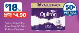 Foodland Quilton white 3 ply toilet paper 36 pack offer