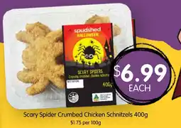 Spudshed Scary spider crumbed chicken schnitzels offer