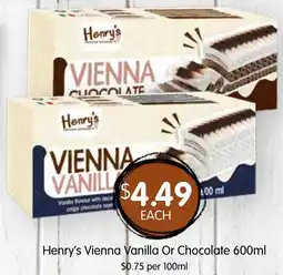 Spudshed Henry's vienna vanilla or chocolate offer
