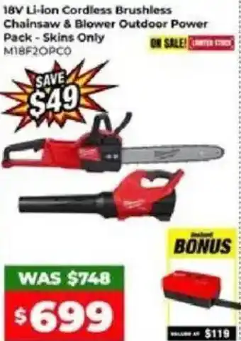 Sydney Tools Li-Ion Cordless Brushless Chainsaw & Blower Outdoor Power Pack offer