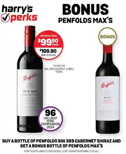 Harry Brown Penfolds bin 389 cabernet shiraz offer