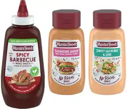 IGA MasterFoods Spicy Barbecue Wing Sauce 500mL, No Rules Signature or Sweet Jalepeno & Lime Sauce 250mL offer