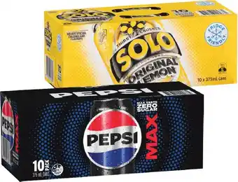Pepsi, Solo or Schweppes 10x375mL Selected Varieties