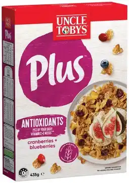 IGA Uncle Tobys Plus Cereal 410‑435g Selected Varieties offer