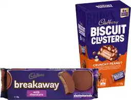 IGA Cadbury Biscuit Clusters 120g or Breakaway Milk Chocolate Biscuits 180g Selected Varieties offer