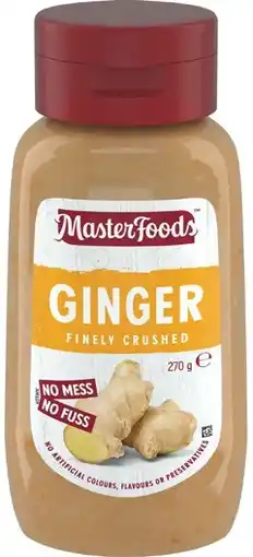 IGA MasterFoods Finely Crushed Ginger 270g or Garlic 280g Squeeze Bottle offer