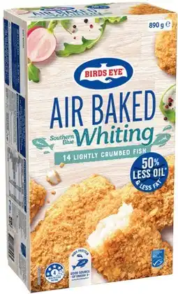IGA Birds Eye Air Baked Lightly Crumbed Whiting Fish 890g or Oven Bake Original Crumb Fish Fillets 1kg offer