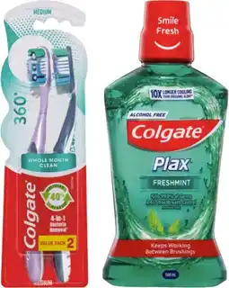 IGA Colgate 360° Toothbrush 2 Pack or Plax Mouthwash 500mL Selected Varieties offer