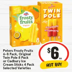IGA Peters Frosty Fruits Original Twin Pole or Cadbury Ice Cream Sticks Selected Varieties offer