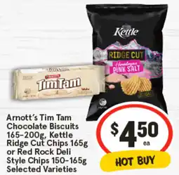 IGA Arnott's Tim Tam Chocolate Biscuits , Kettle Ridge Cut Chips or Red Rock Deli Style Chips Selected Varieties offer