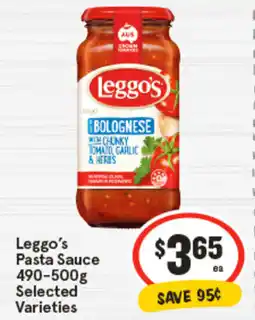 IGA Leggo's Pasta Sauce Selected Varieties offer