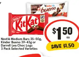 IGA NestlΓ© Medium Bars Kinder Bueno or Darrell Lea Choc Logs Selected Varieties offer