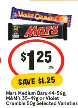 IGA Mars Medium Bars , M&M's or Violet Crumble Selected Varieties offer