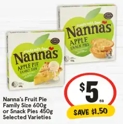 IGA Nanna's Fruit Pie Family Size or Snack Pies Selected Varieties offer
