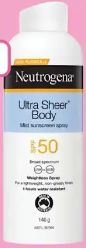 Priceline Neutrogena Ultra Sheer Body Mist sunscreen spray offer