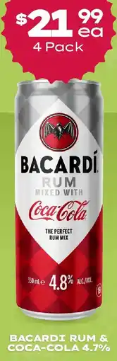 Thirsty Camel Bacardi rum & coca-cola 4.7% offer