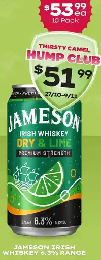 Thirsty Camel Jameson irish whiskey 6.3% range offer