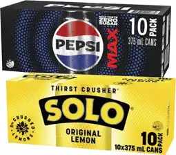 Coles Pepsi or Solo Soft Drink 10x375mL offer