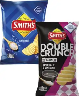 Coles Smith's Crinkle Cut or Double Crunch Potato Chips 150g-170g offer