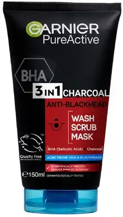 Coles Garnier Pure Active 3 in 1 Charcoal Wash 150mL offer