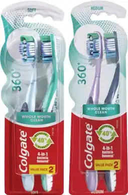 Coles Colgate 360 Degree Soft or Medium Toothbrush 2 Pack offer