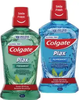 Coles Colgate Plax Freshmint or Peppermint Mouthwash 500mL offer