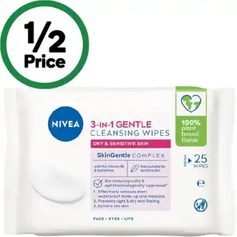 Nivea Gentle Biodegradable Face Cleansing Makeup Wipes Pk 25