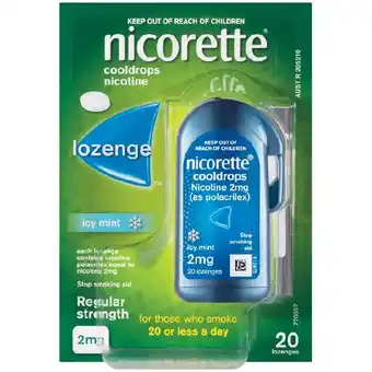 Woolworths Nicorette Cooldrops Stop Smoking Aid Nicotine Lozenge 2mg Pk 20 offer