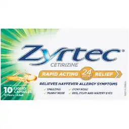 Woolworths Zyrtec Hayfever Allergy Relief Liquid Capsules Pk 10 offer
