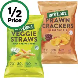 Woolworths Infuzions Veggie Straws, Veggie Rings or Prawn Crackers offer