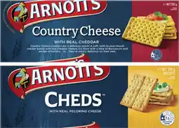 Coles Arnott's Cheds or Country Cheese Crackers 250g offer