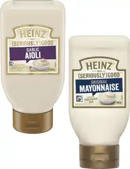 Coles Heinz Seriously Good Aioli or Mayonnaise 295mL offer