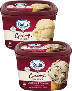 Coles Bulla Creamy Classics Ice Cream Tub 2 Litre offer
