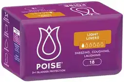 Coles Poise Bladder Protection Light Continence Liners 18 Pack offer