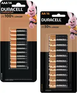 Coles Duracell Coppertop Batteries AA 16 Pack or AAA 14 Pack offer