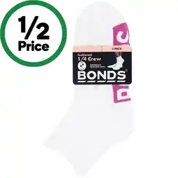 Woolworths Bonds Ladies’ Quarter Crew Socks Assorted Pk 3 offer
