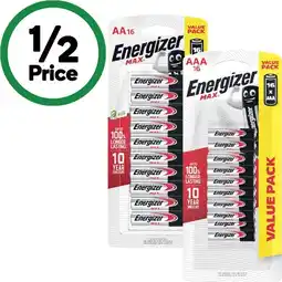 Woolworths Energizer Max Batteries AA or AAA Pk 16 offer